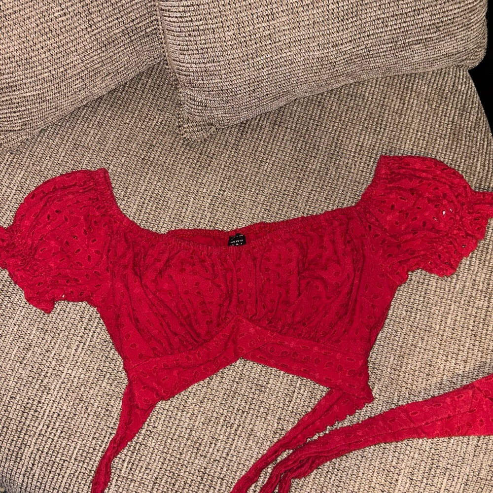Elegant Red Lace Crop Top